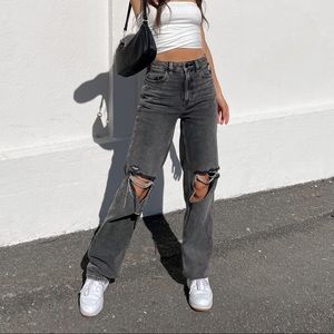 PACSUN 90s WASHED BLACK RIPPED BOYFRIEND JEANS